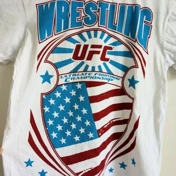 Wrestling UFC Mens Tshirt Ultimate Fighting Championship White American Flag - S - Picture 2 of 5